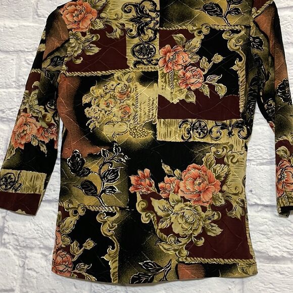 BRITTANY Black 3/4 Sleeve Floral and Ribbed Detailed Top Size Unknown - Picture 7 of 8